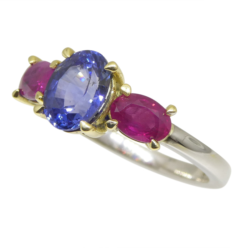 1.81ct Blue Sapphire, Ruby Ring set in 18k White and Yellow Gold - Skyjems Wholesale Gemstones