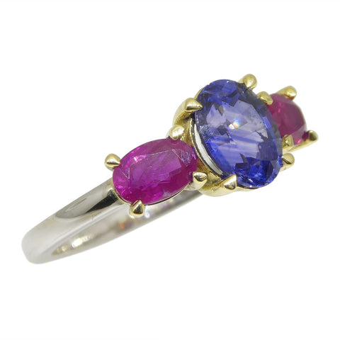 1.81ct Blue Sapphire, Ruby Ring set in 18k White and Yellow Gold