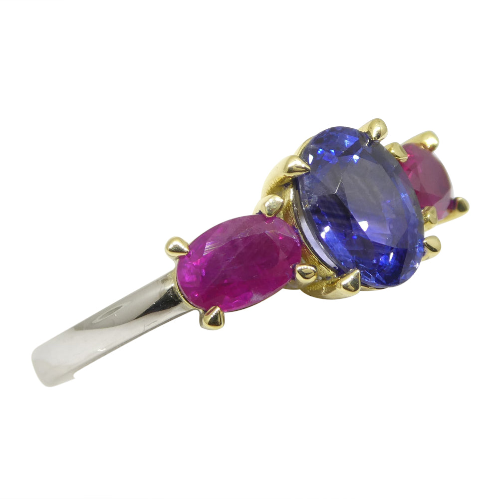 1.81ct Blue Sapphire, Ruby Ring set in 18k White and Yellow Gold - Skyjems Wholesale Gemstones