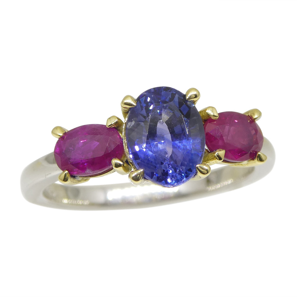 1.81ct Blue Sapphire, Ruby Ring set in 18k White and Yellow Gold - Skyjems Wholesale Gemstones