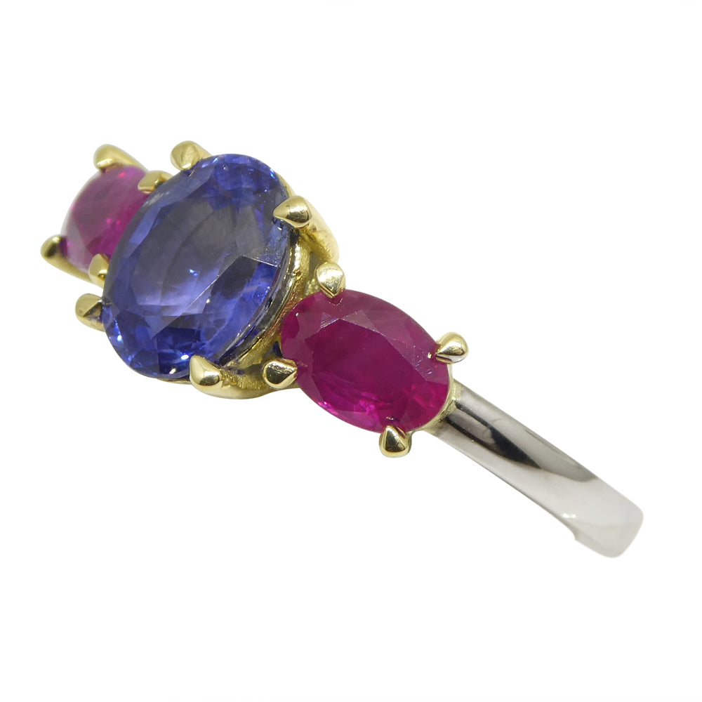 1.81ct Blue Sapphire, Ruby Ring set in 18k White and Yellow Gold - Skyjems Wholesale Gemstones