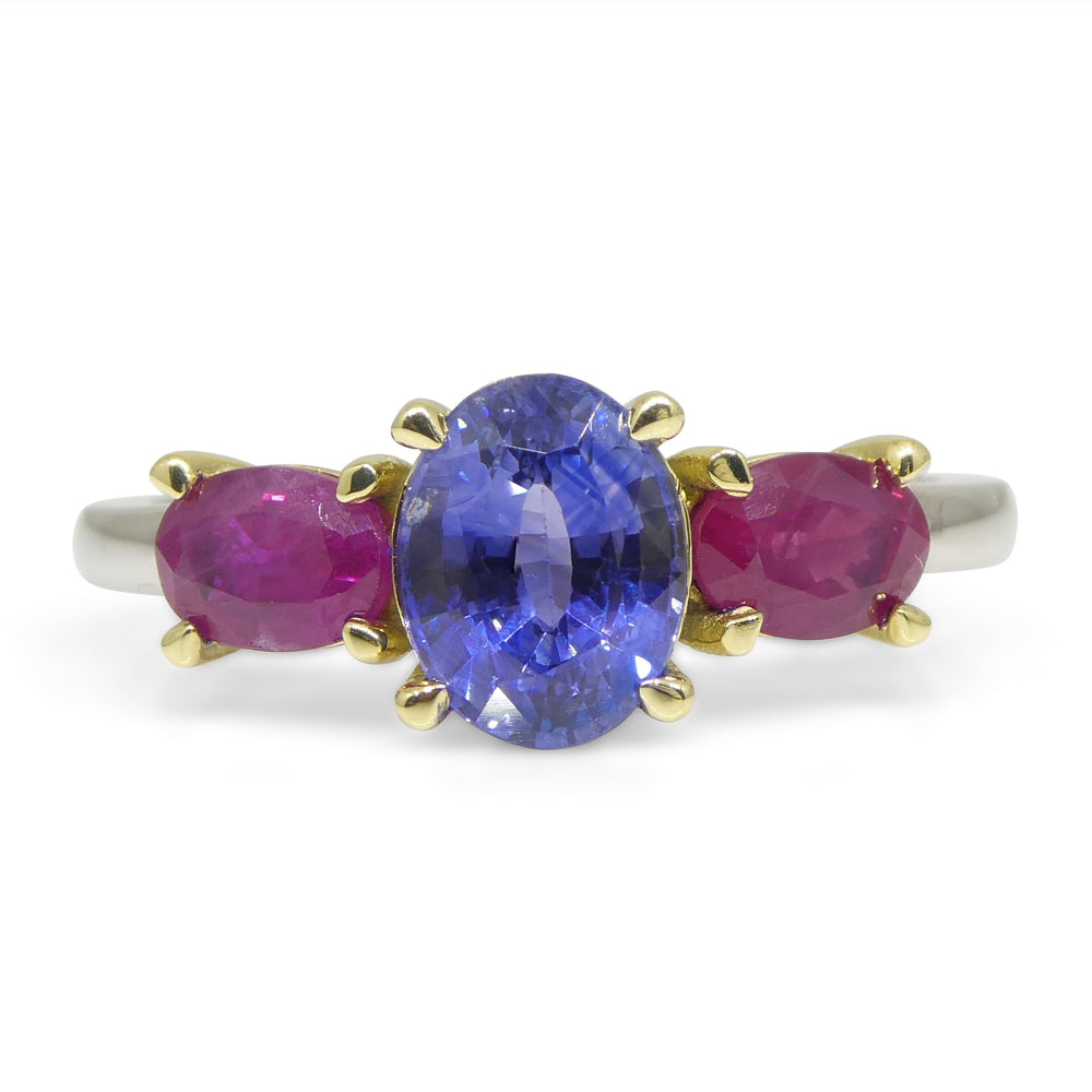 1.81ct Blue Sapphire, Ruby Ring set in 18k White and Yellow Gold - Skyjems Wholesale Gemstones