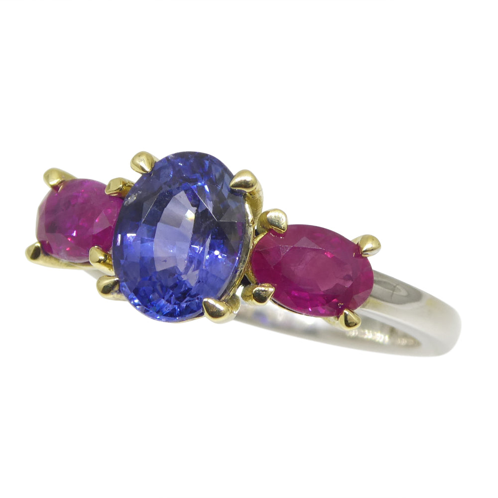 1.81ct Blue Sapphire, Ruby Ring set in 18k White and Yellow Gold - Skyjems Wholesale Gemstones