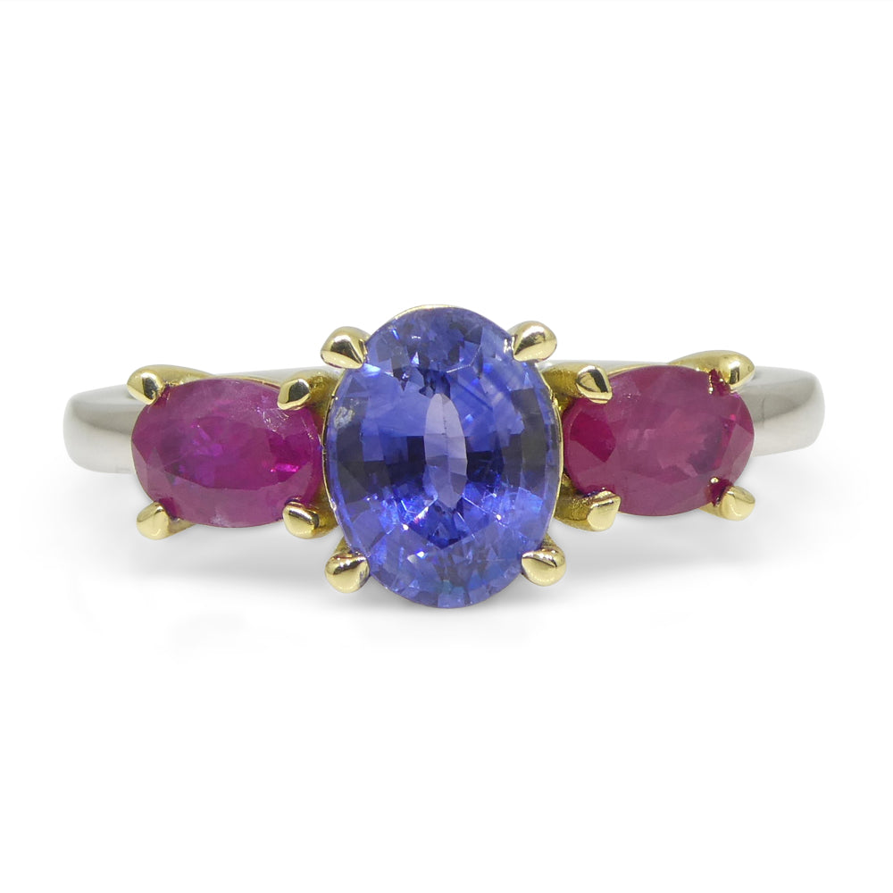 1.81ct Blue Sapphire, Ruby Ring set in 18k White and Yellow Gold - Skyjems Wholesale Gemstones