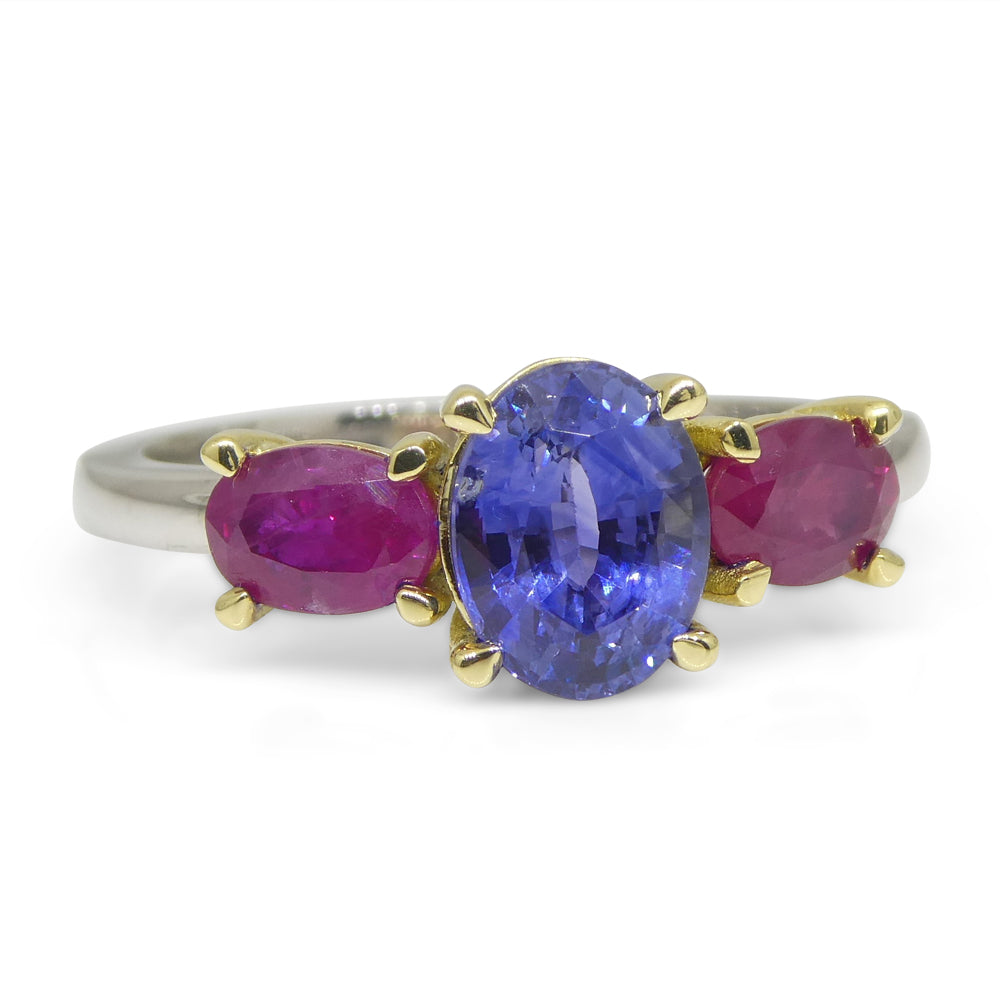 1.81ct Blue Sapphire, Ruby Ring set in 18k White and Yellow Gold - Skyjems Wholesale Gemstones