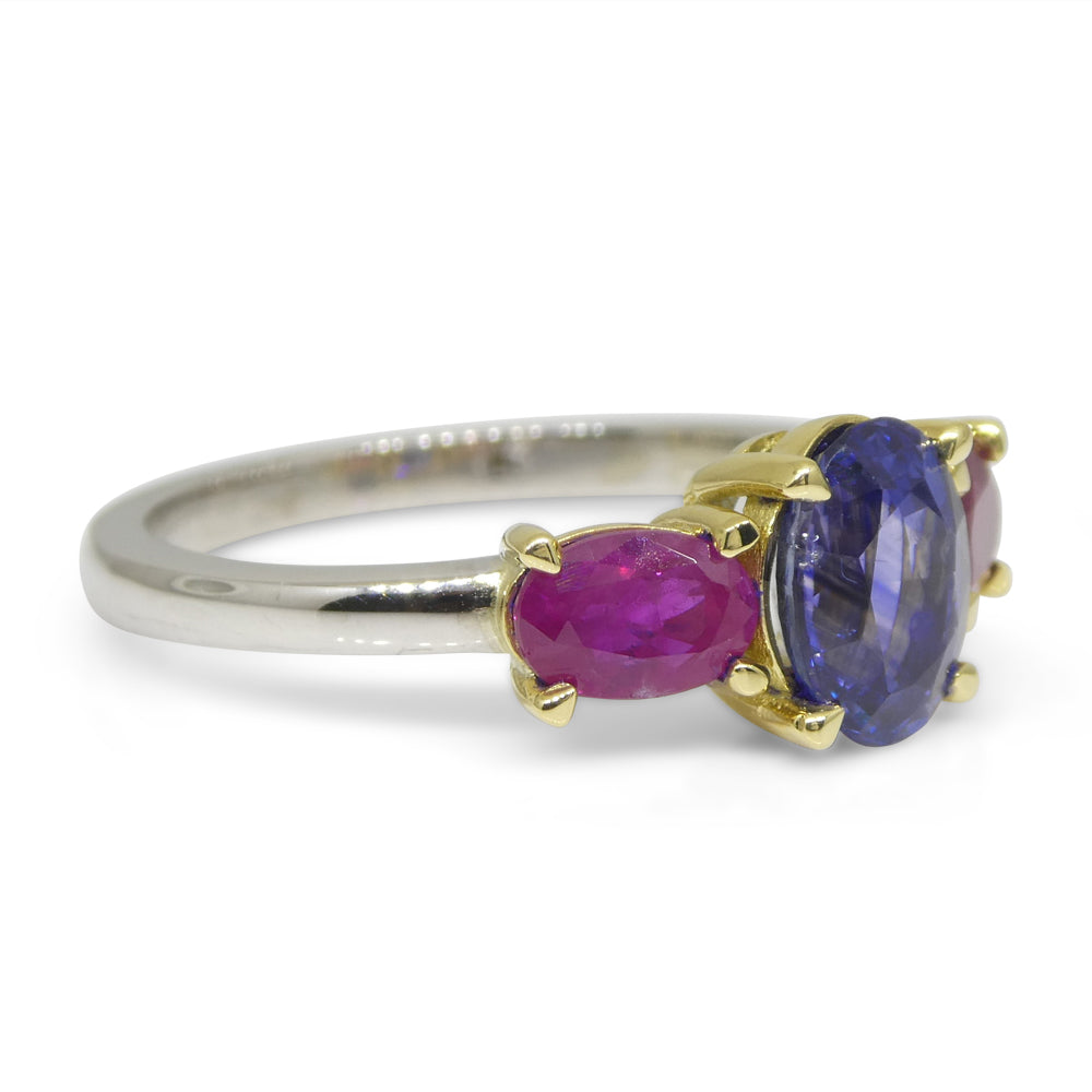 1.81ct Blue Sapphire, Ruby Ring set in 18k White and Yellow Gold - Skyjems Wholesale Gemstones