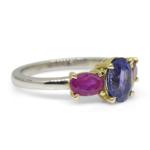 1.81ct Blue Sapphire, Ruby Ring set in 18k White and Yellow Gold