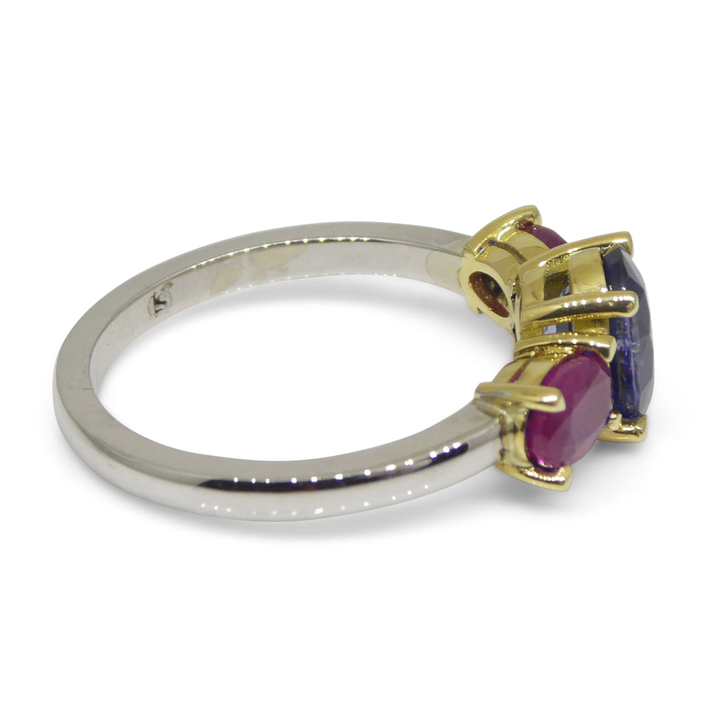 1.81ct Blue Sapphire, Ruby Ring set in 18k White and Yellow Gold - Skyjems Wholesale Gemstones