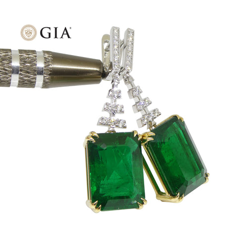 23.38ct Emerald & Diamond Earrings in 18K White and Yellow Gold, GIA Certified Zambia