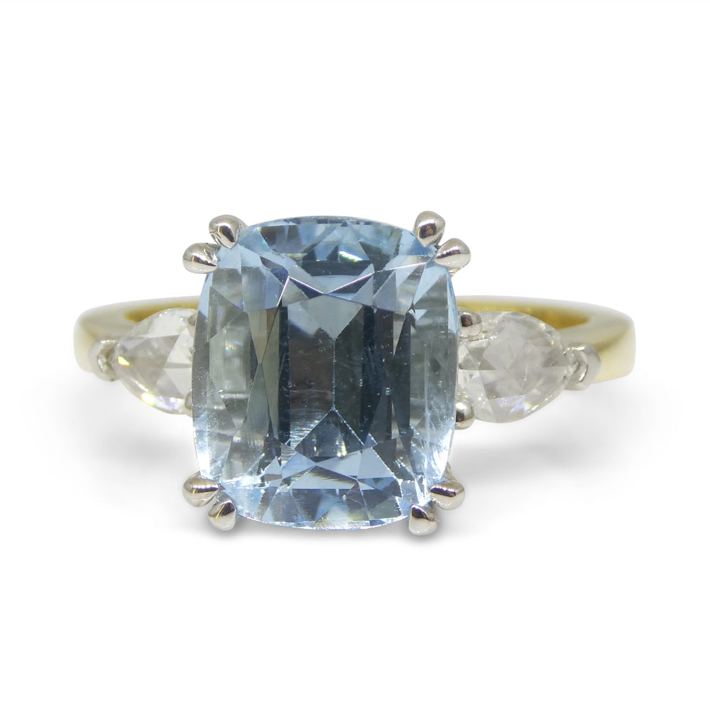 4.30ct Aquamarine, Rose Cut Diamond Ring set in 18k Yellow and White Gold - Skyjems Wholesale Gemstones