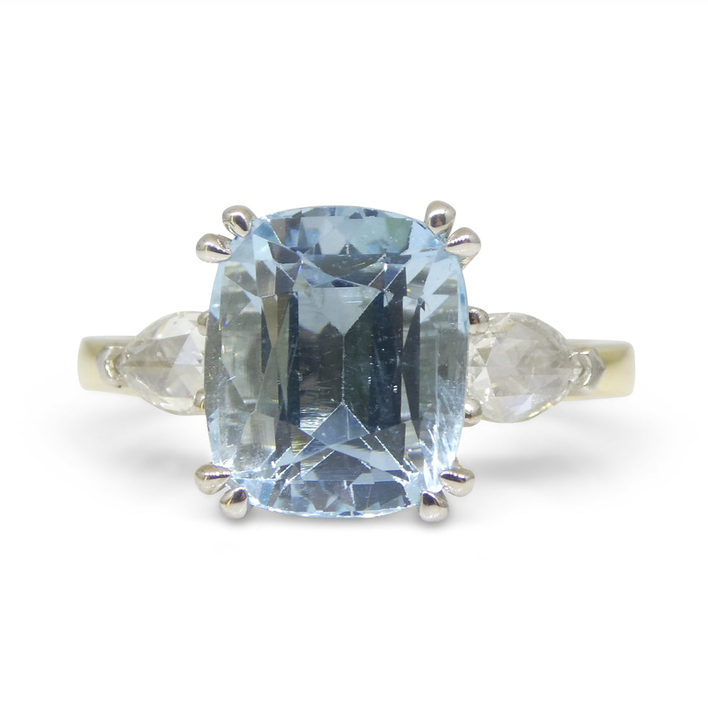 4.30ct Aquamarine, Rose Cut Diamond Ring set in 18k Yellow and White Gold - Skyjems Wholesale Gemstones