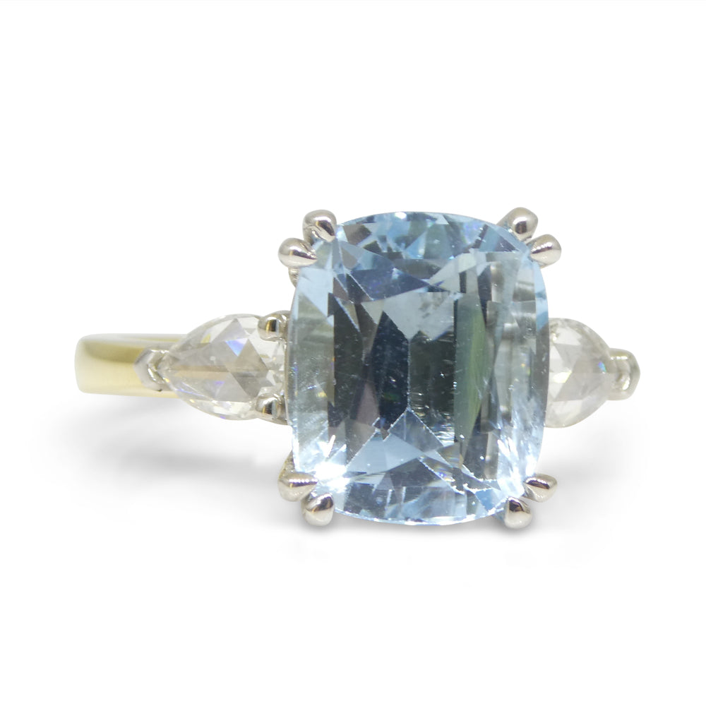 4.30ct Aquamarine, Rose Cut Diamond Ring set in 18k Yellow and White Gold - Skyjems Wholesale Gemstones