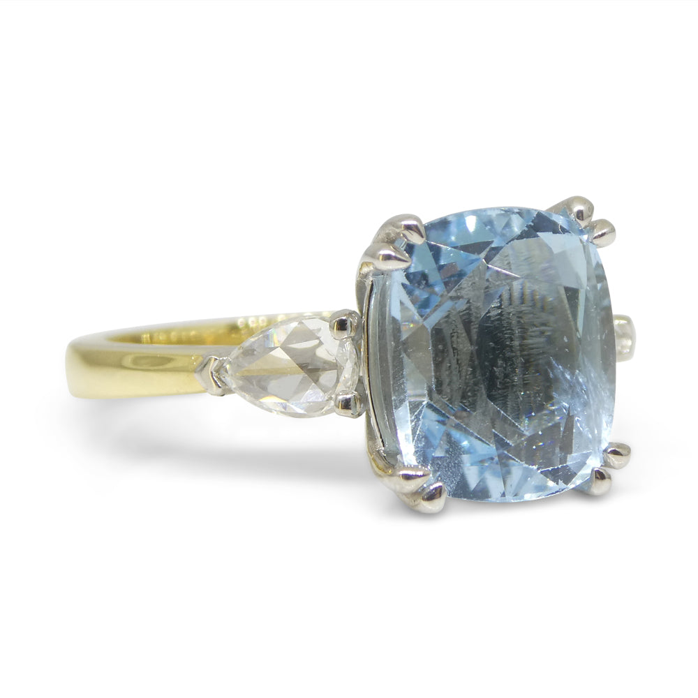 4.30ct Aquamarine, Rose Cut Diamond Ring set in 18k Yellow and White Gold - Skyjems Wholesale Gemstones