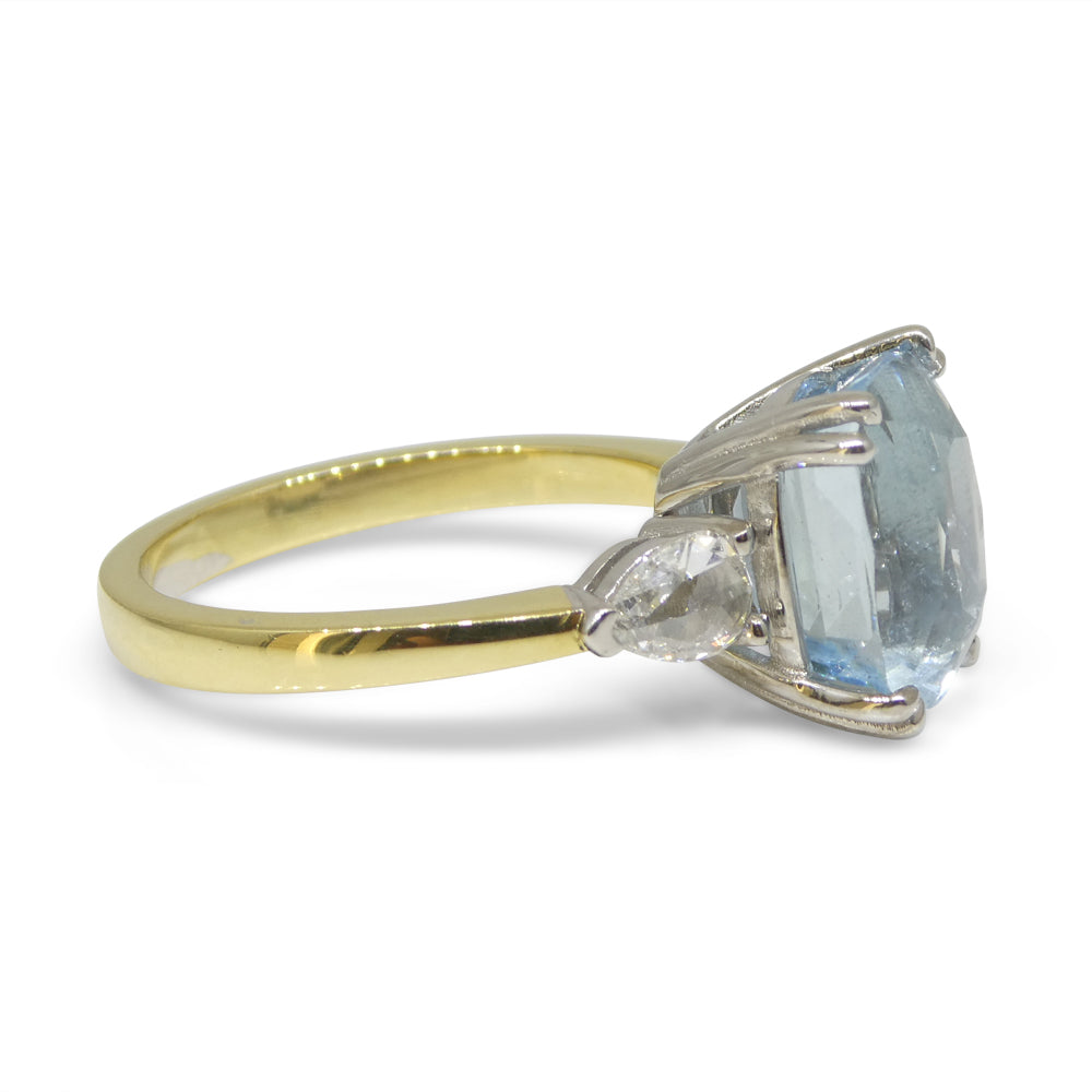 4.30ct Aquamarine, Rose Cut Diamond Ring set in 18k Yellow and White Gold - Skyjems Wholesale Gemstones