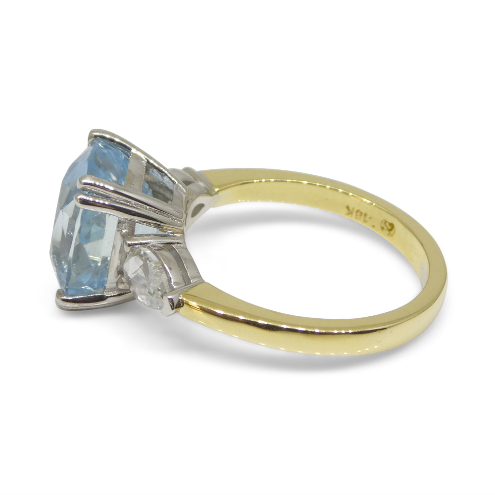 4.30ct Aquamarine, Rose Cut Diamond Ring set in 18k Yellow and White Gold - Skyjems Wholesale Gemstones