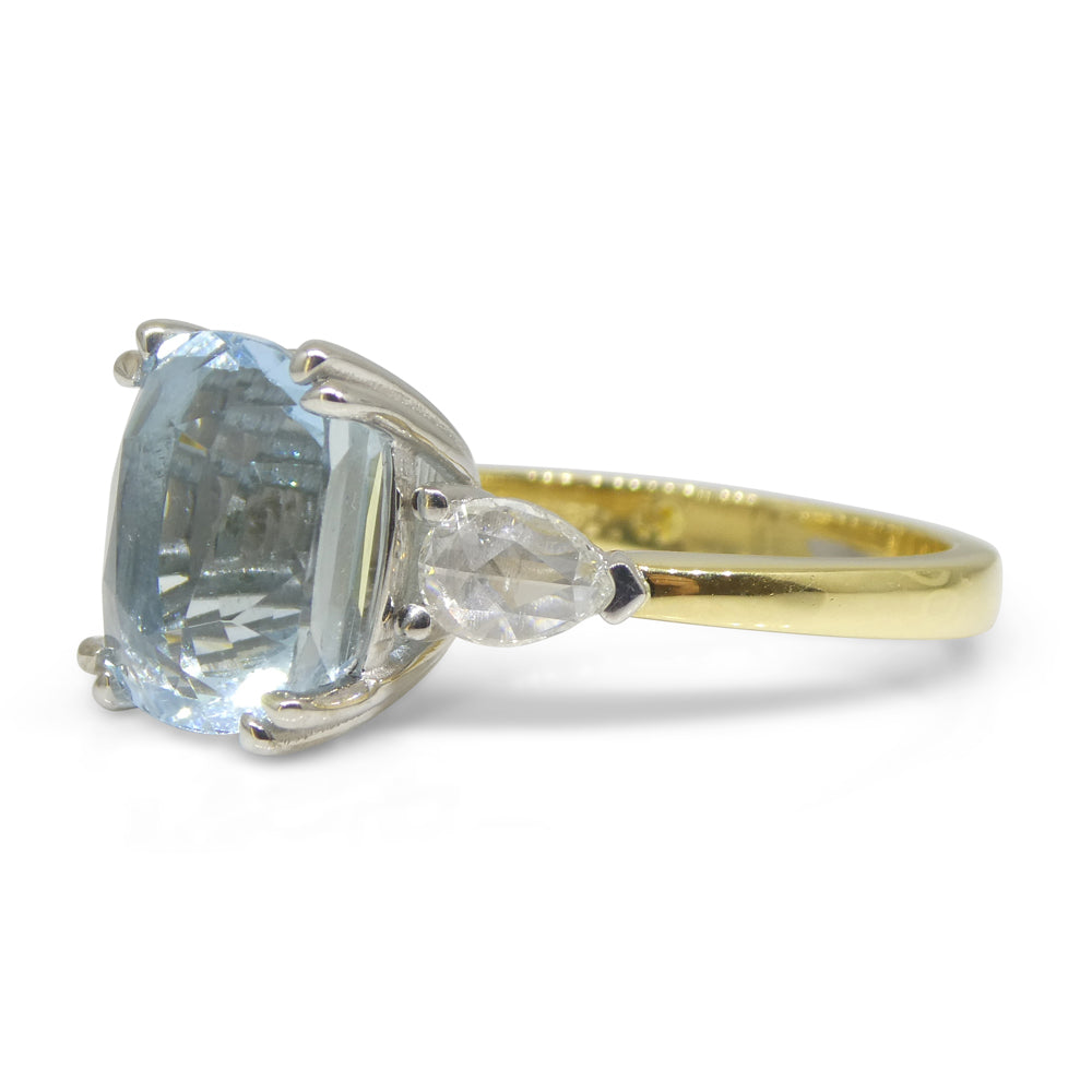 4.30ct Aquamarine, Rose Cut Diamond Ring set in 18k Yellow and White Gold - Skyjems Wholesale Gemstones