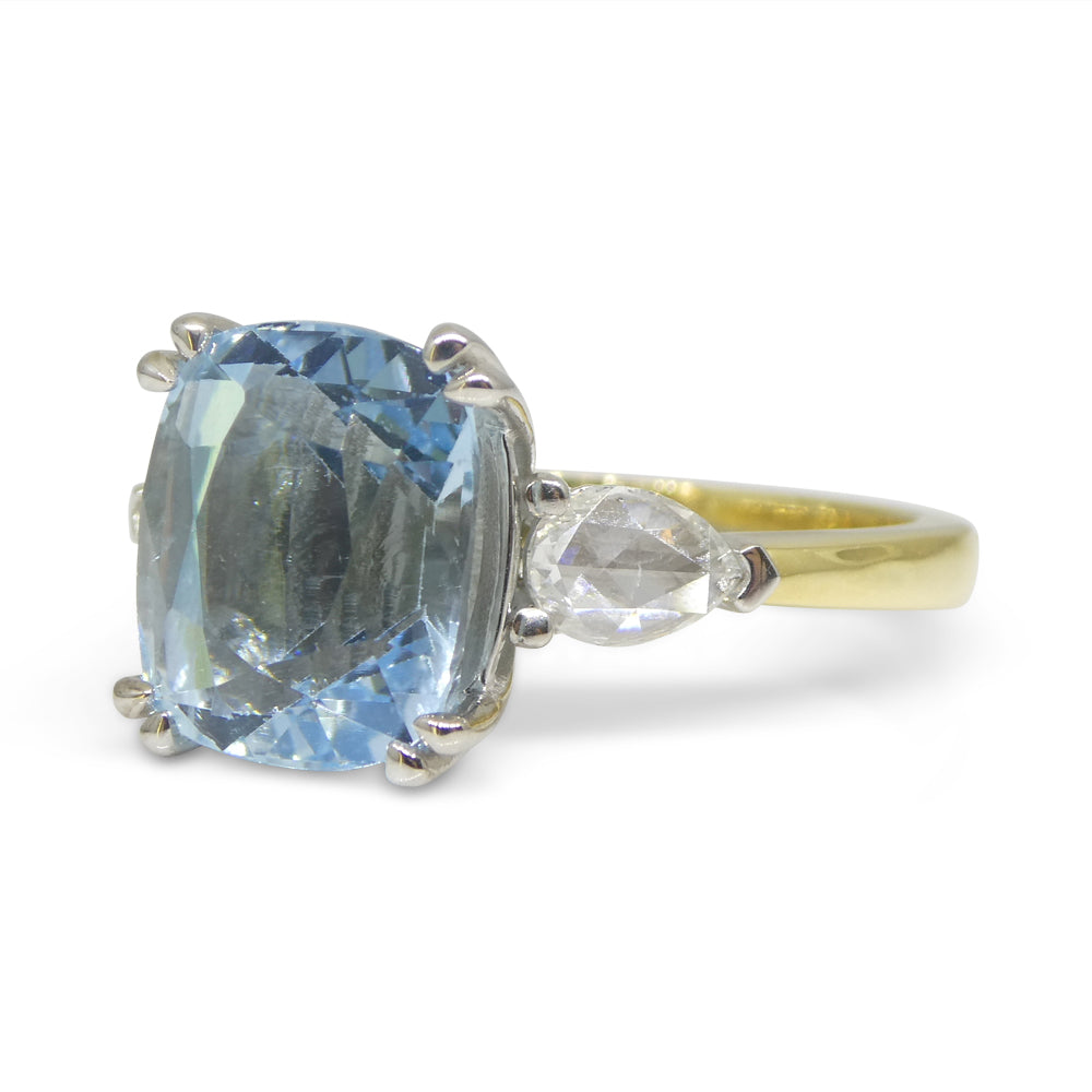 4.30ct Aquamarine, Rose Cut Diamond Ring set in 18k Yellow and White Gold - Skyjems Wholesale Gemstones