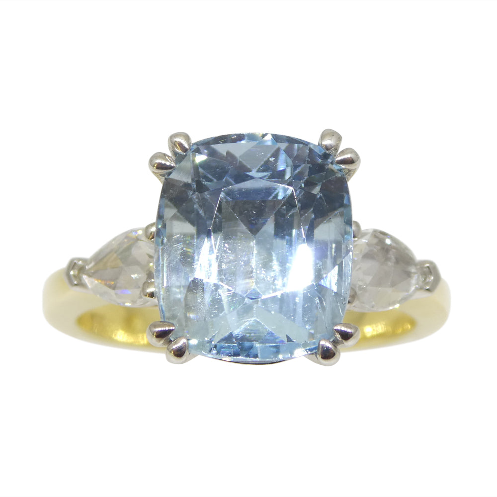 4.30ct Aquamarine, Rose Cut Diamond Ring set in 18k Yellow and White Gold - Skyjems Wholesale Gemstones