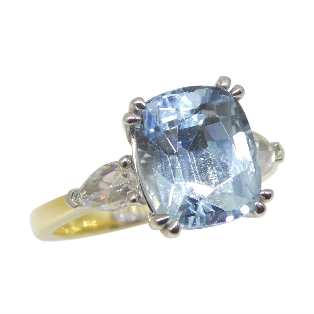 4.30ct Aquamarine, Rose Cut Diamond Ring set in 18k Yellow and White Gold - Skyjems Wholesale Gemstones