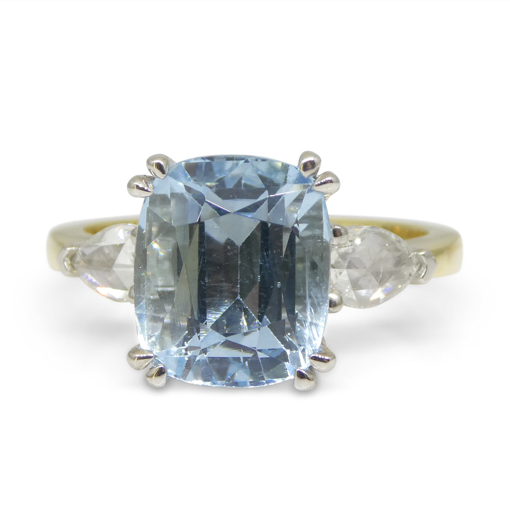 4.30ct Aquamarine, Rose Cut Diamond Ring set in 18k Yellow and White Gold - Skyjems Wholesale Gemstones