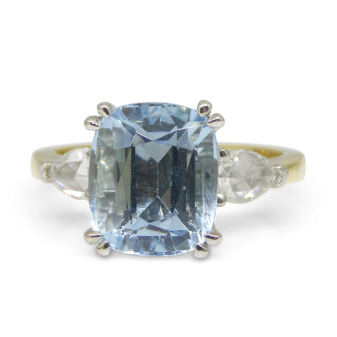 4.30ct Aquamarine, Rose Cut Diamond Statement or Engagement Ring set in 18k Yellow and White Gold