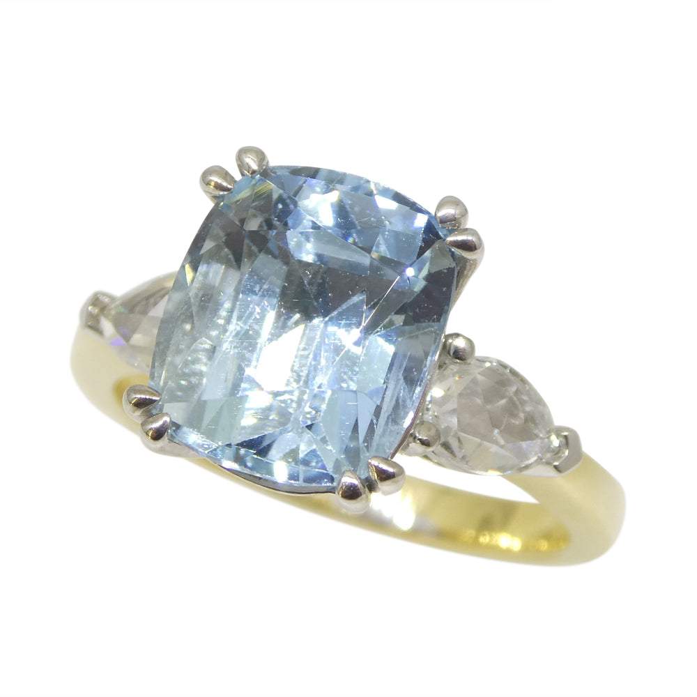 4.30ct Aquamarine, Rose Cut Diamond Ring set in 18k Yellow and White Gold - Skyjems Wholesale Gemstones