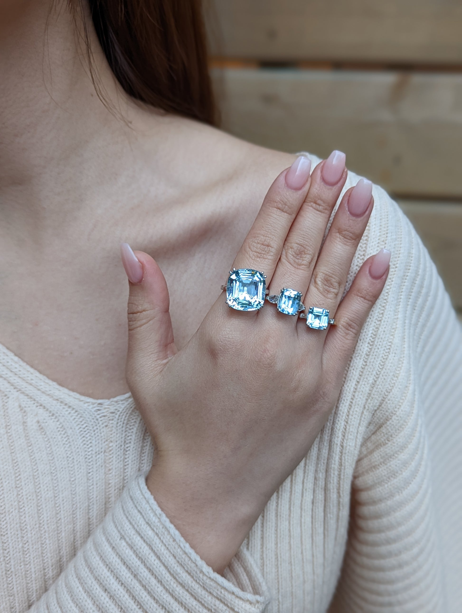 4.30ct Aquamarine, Rose Cut Diamond Ring set in 18k Yellow and White Gold - Skyjems Wholesale Gemstones