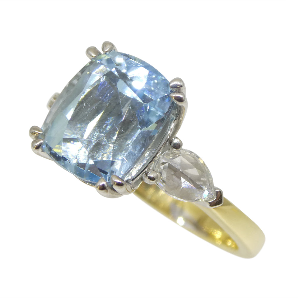 4.30ct Aquamarine, Rose Cut Diamond Ring set in 18k Yellow and White Gold - Skyjems Wholesale Gemstones