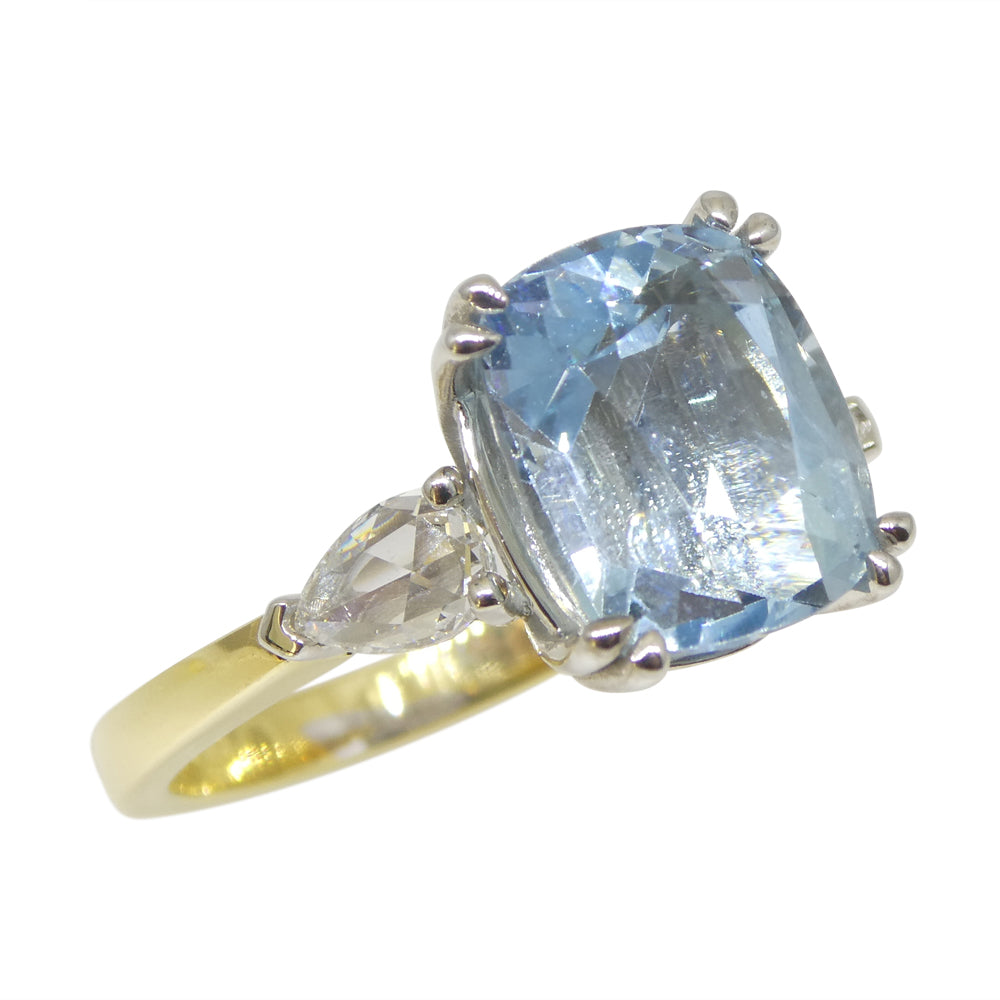 4.30ct Aquamarine, Rose Cut Diamond Ring set in 18k Yellow and White Gold - Skyjems Wholesale Gemstones