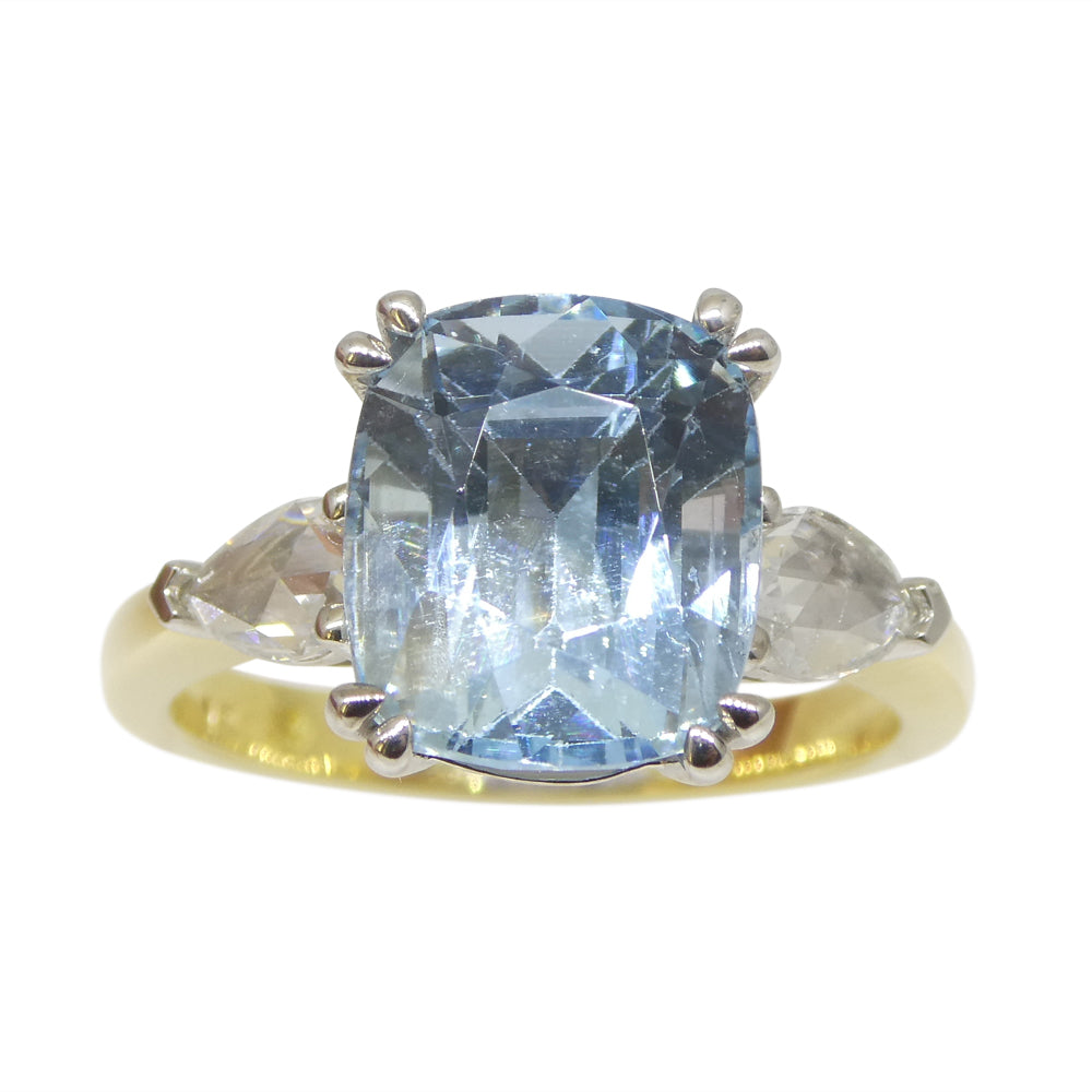 4.30ct Aquamarine, Rose Cut Diamond Ring set in 18k Yellow and White Gold - Skyjems Wholesale Gemstones