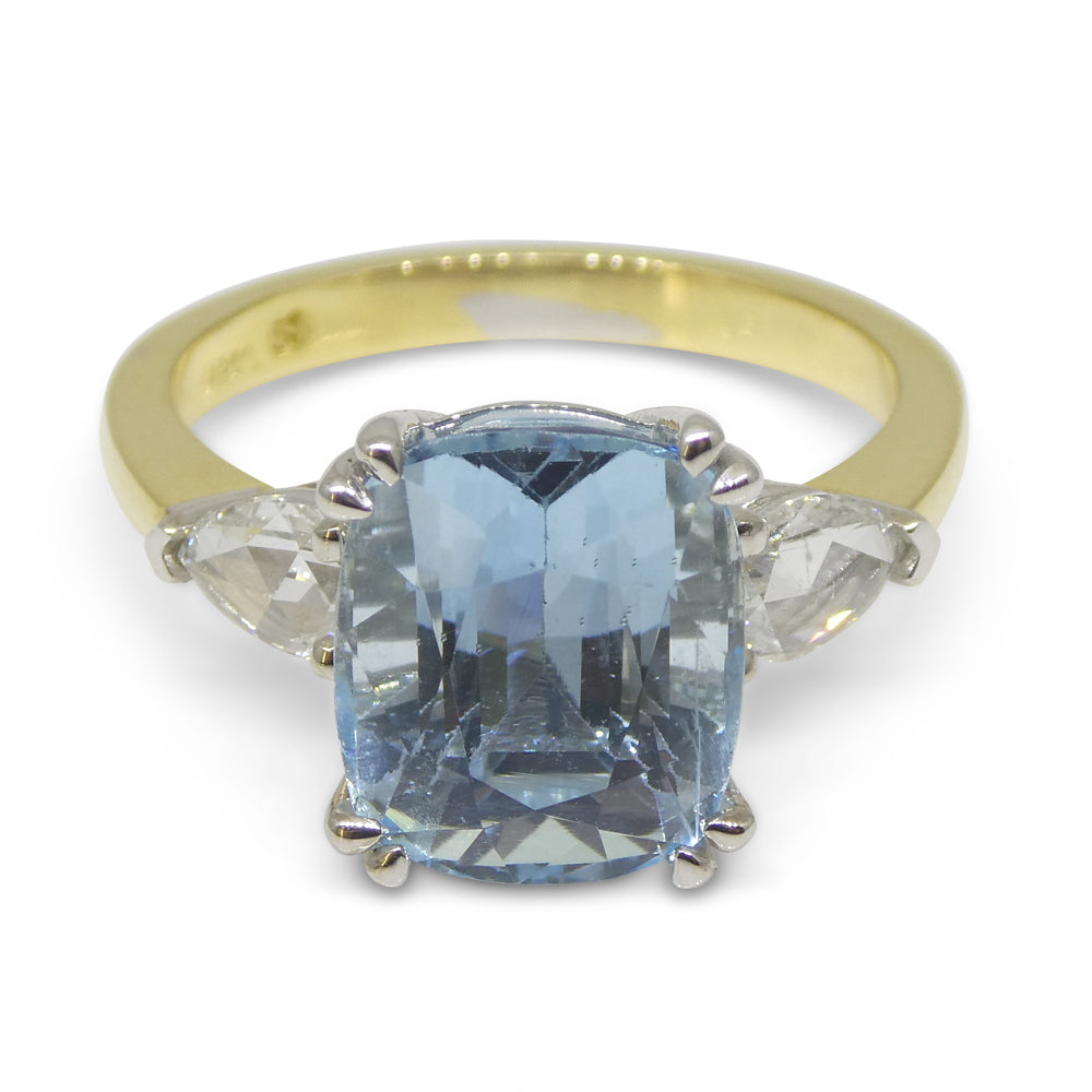 4.30ct Aquamarine, Rose Cut Diamond Ring set in 18k Yellow and White Gold - Skyjems Wholesale Gemstones