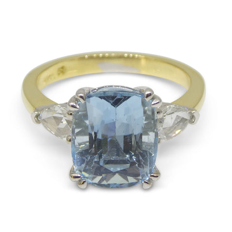 4.30ct Aquamarine, Rose Cut Diamond Statement or Engagement Ring set in 18k Yellow and White Gold