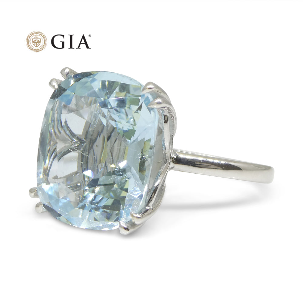 15.46ct Aquamarine Solitaire Ring set in 18k White Gold, GIA Certified - Skyjems Wholesale Gemstones