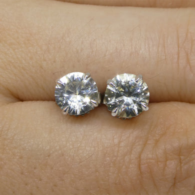2.35ct Pair Round Pastel Yellow Sapphire Stud Earrings set in Platinum, Unheated - Skyjems Wholesale Gemstones