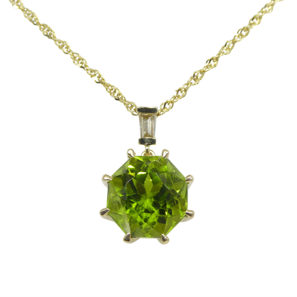 9.60ct Peridot, Diamond Pendant and Chain Necklace set in 14k Yellow Gold - Skyjems Wholesale Gemstones