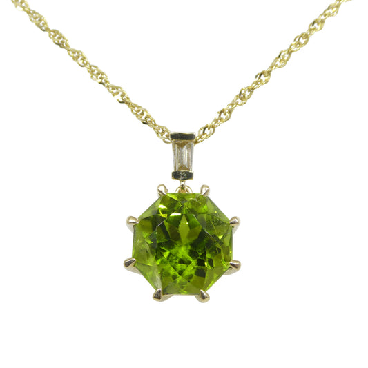 9.60ct Peridot, Diamond Pendant and Chain Necklace set in 14k Yellow Gold - Skyjems Wholesale Gemstones