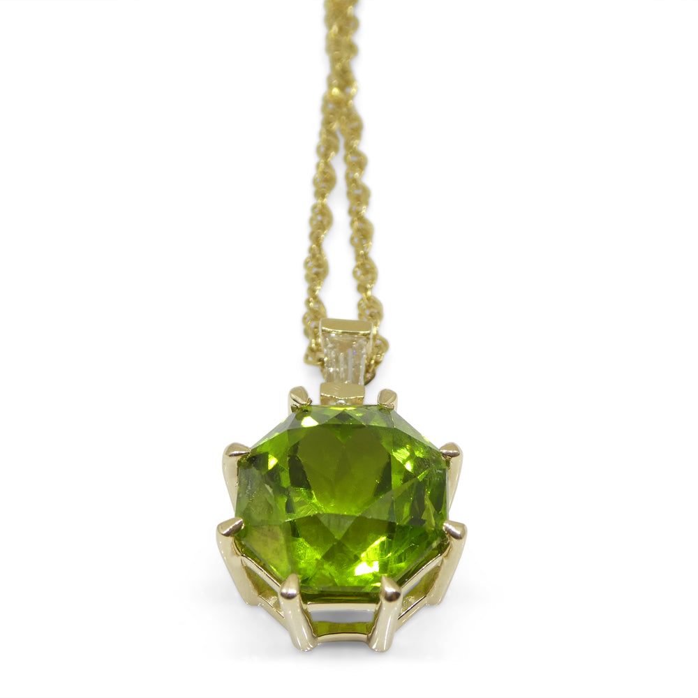 9.60ct Peridot, Diamond Pendant and Chain Necklace set in 14k Yellow Gold - Skyjems Wholesale Gemstones