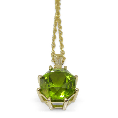 9.60ct Peridot, Diamond Pendant and Chain Necklace set in 14k Yellow Gold