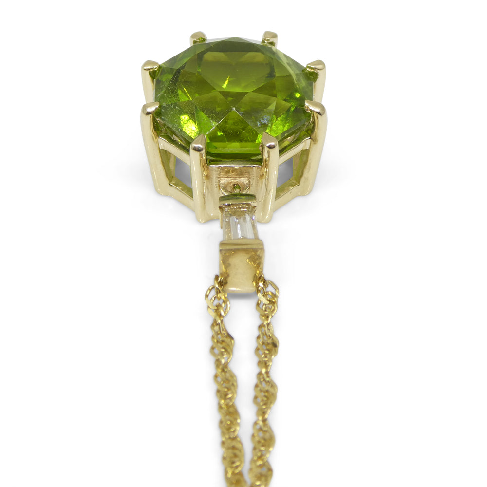 9.60ct Peridot, Diamond Pendant and Chain Necklace set in 14k Yellow Gold - Skyjems Wholesale Gemstones