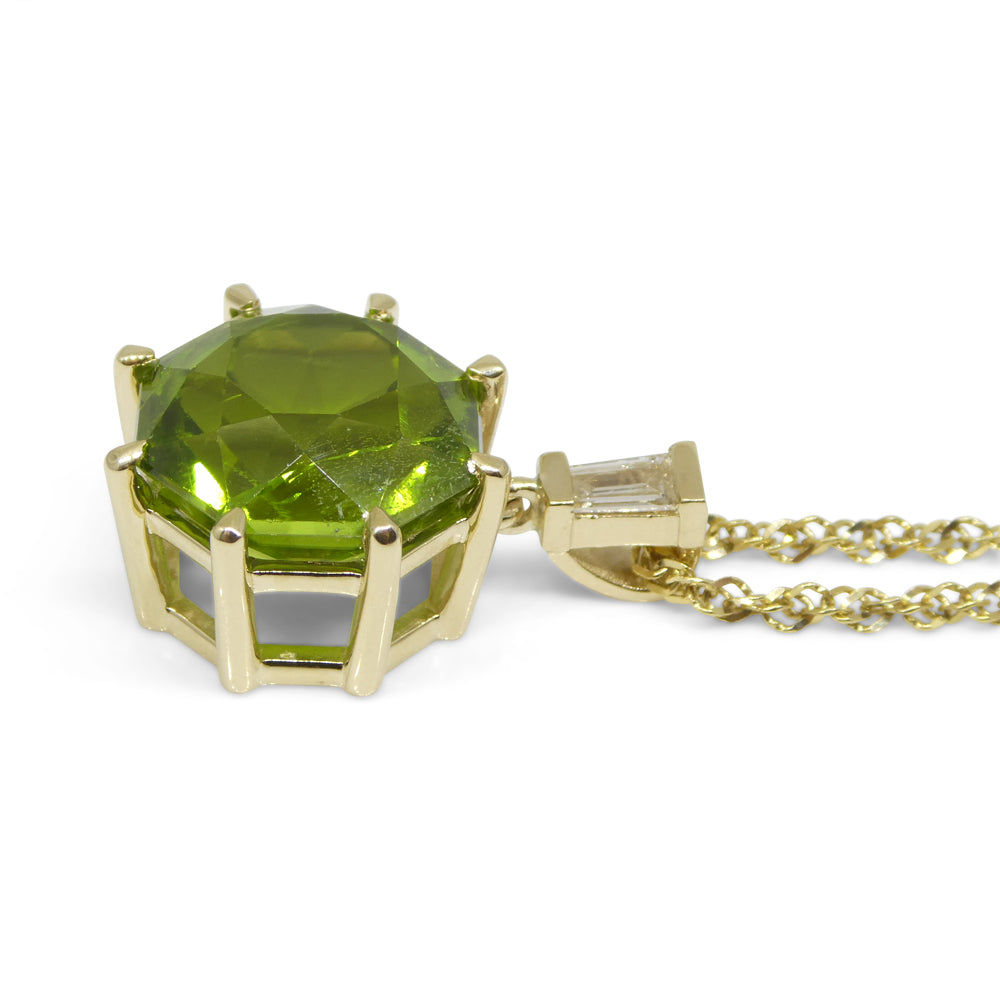 9.60ct Peridot, Diamond Pendant and Chain Necklace set in 14k Yellow Gold - Skyjems Wholesale Gemstones