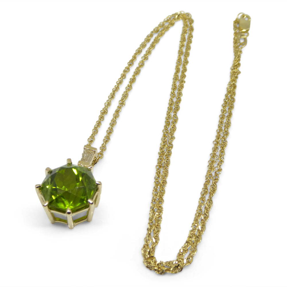 9.60ct Peridot, Diamond Pendant and Chain Necklace set in 14k Yellow Gold - Skyjems Wholesale Gemstones