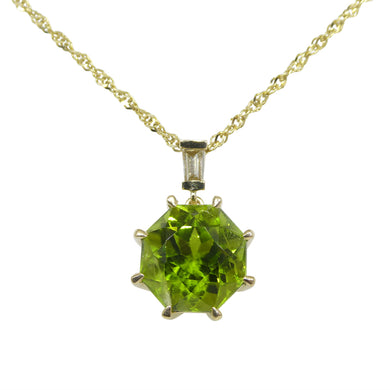 9.60ct Peridot, Diamond Pendant and Chain Necklace set in 14k Yellow Gold - Skyjems Wholesale Gemstones