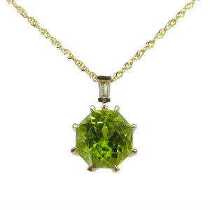 9.60ct Peridot, Diamond Pendant and Chain Necklace set in 14k Yellow Gold - Skyjems Wholesale Gemstones