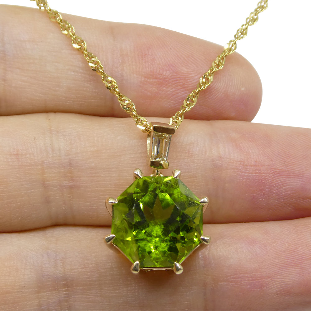 9.60ct Peridot, Diamond Pendant and Chain Necklace set in 14k Yellow Gold - Skyjems Wholesale Gemstones