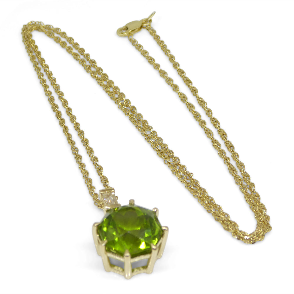 9.60ct Peridot, Diamond Pendant and Chain Necklace set in 14k Yellow Gold - Skyjems Wholesale Gemstones