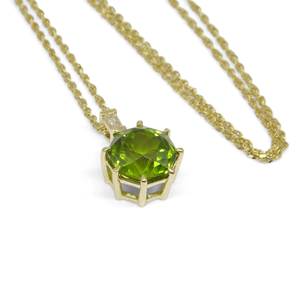 9.60ct Peridot, Diamond Pendant and Chain Necklace set in 14k Yellow Gold - Skyjems Wholesale Gemstones