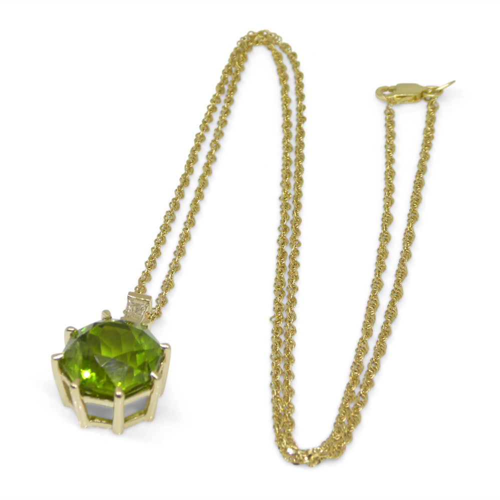 9.60ct Peridot, Diamond Pendant and Chain Necklace set in 14k Yellow Gold - Skyjems Wholesale Gemstones