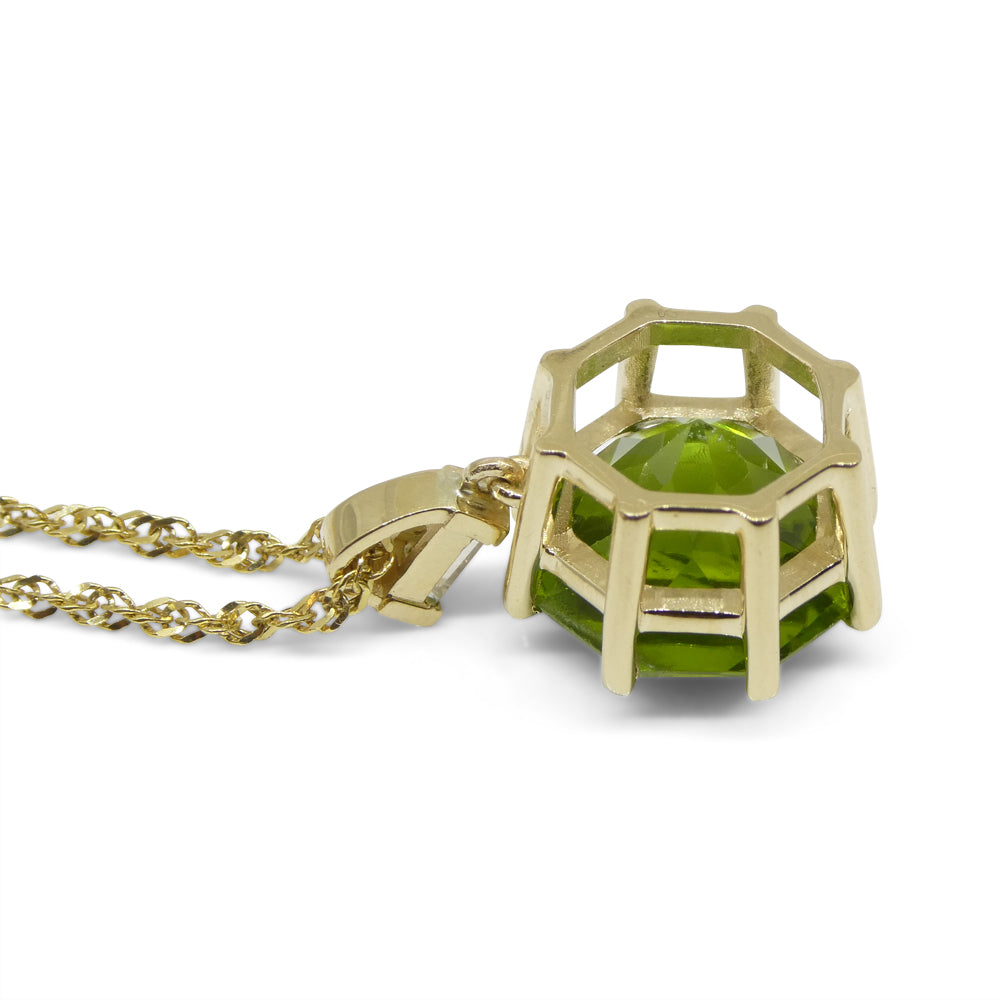 9.60ct Peridot, Diamond Pendant and Chain Necklace set in 14k Yellow Gold - Skyjems Wholesale Gemstones