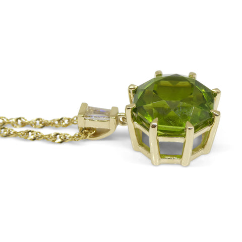 9.60ct Peridot, Diamond Pendant and Chain Necklace set in 14k Yellow Gold