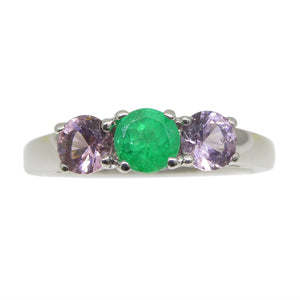 0.48ct Colombian Emerald, Spinel Three Stone Ring set in 14k White Gold - Skyjems Wholesale Gemstones